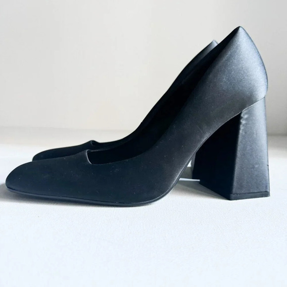 Zara Classic Black Chunky Heel Square Toe Heels 39 - Picture 4 of 9